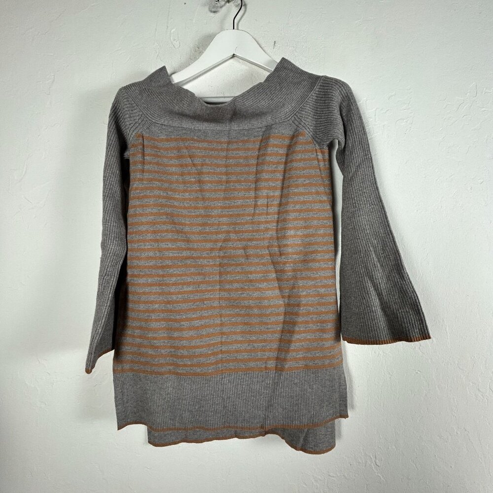 Anthropologie Womens Elise Ribbed Knit Tunic Sweater Small Striped Gray/Brown